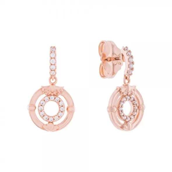 Pendientes Barandilla Concha Plata Rosa y Circonitas
