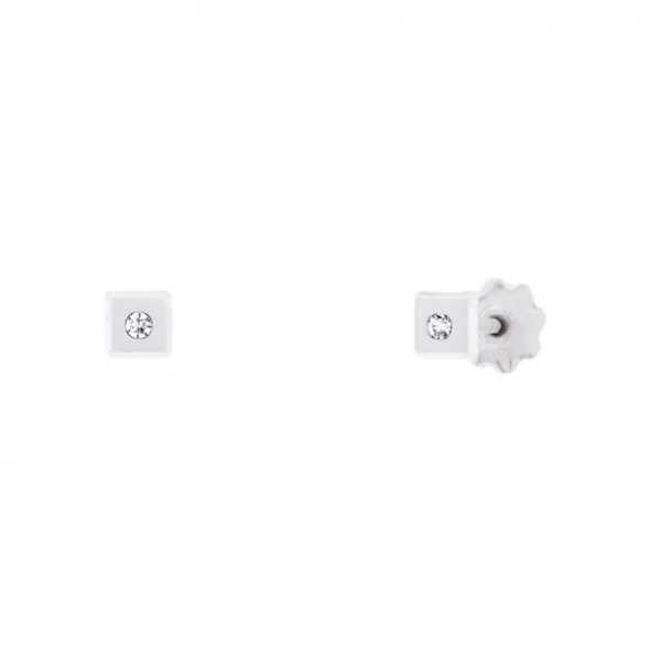 Pendientes Bebé Cuadrados Oro Blanco y Circonita 3mm