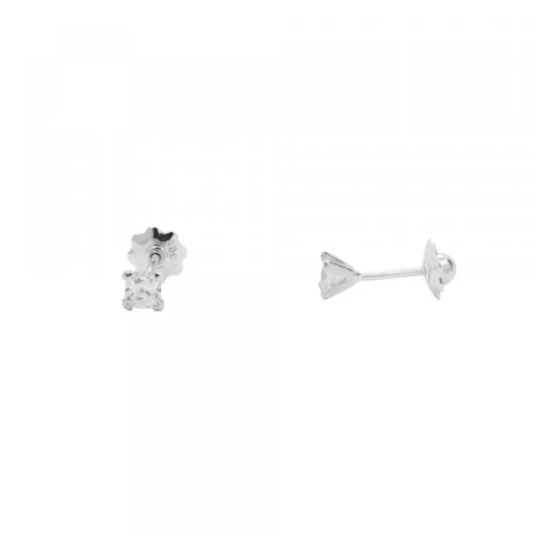 Pendientes Bebé Oro Blanco y Circonita Engarzada 3mm