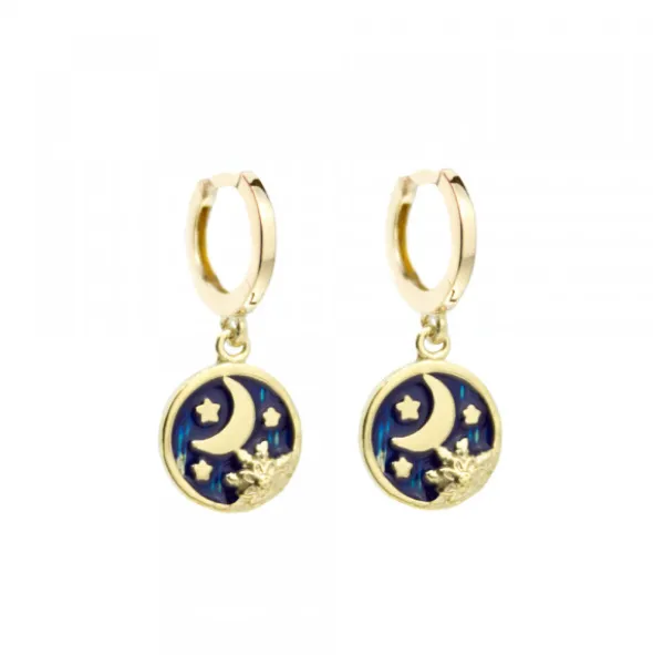 Pendientes Cripa Luna Plata Dorada y Esmalte Azul