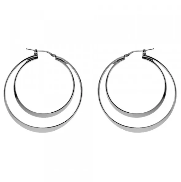 Pendientes Doble Aro Plata Negra 40mm