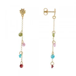 Pendientes Eguzkilore de Plata Dorada con Cristales Multicolor
