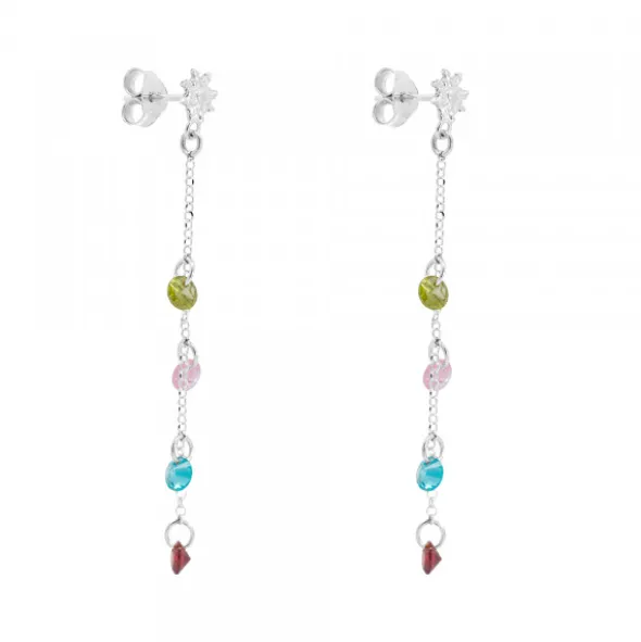 Pendientes Eguzkilore de Plata con Cristales Multicolor