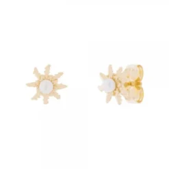 Pendientes Eguzkilore Plata Dorada y Perla 11mm