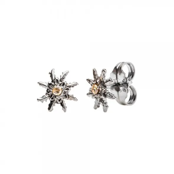 Pendientes Eguzkilore Plata Negra y Circonita Cognac 11mm