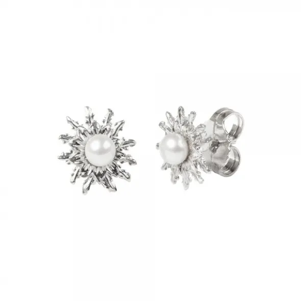 Pendientes Eguzkilore Plata y Perla 14mm