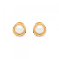 Pendientes Hariak Plata Dorada y Perla 13mm