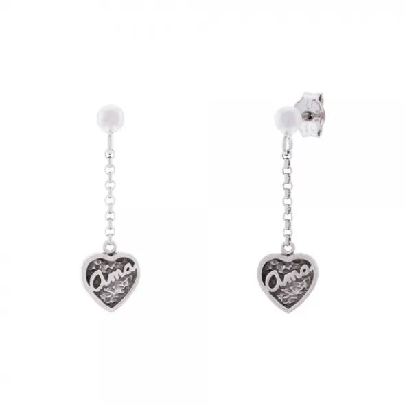 Pendientes Largos Ama Corazón Plata