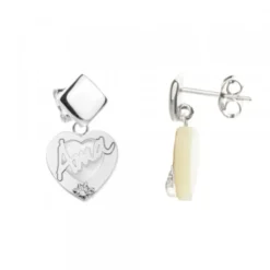 Pendientes Largos Corazón Ama Plata