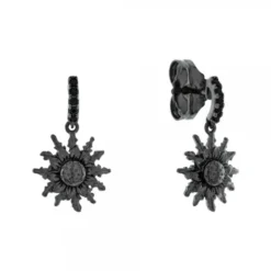 Pendientes Largos Eguzkilore Plata Negra y Circonitas Negras