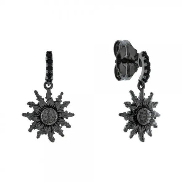 Pendientes Largos Eguzkilore Plata Negra y Circonitas Negras