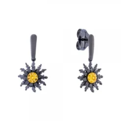 Pendientes Largos Eguzkilore Plata Negra y Circonitas Amarillas