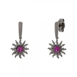 Pendientes Largos Eguzkilore Rutenio Circonitas Fucsia