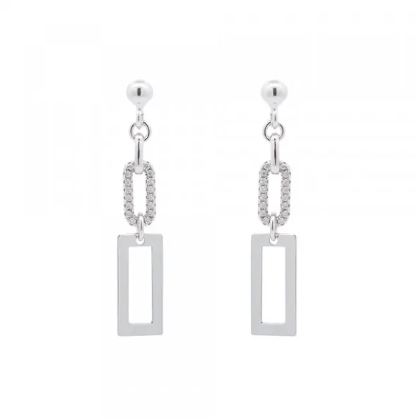 Pendientes Largos Rectangulares Plata y Circonitas