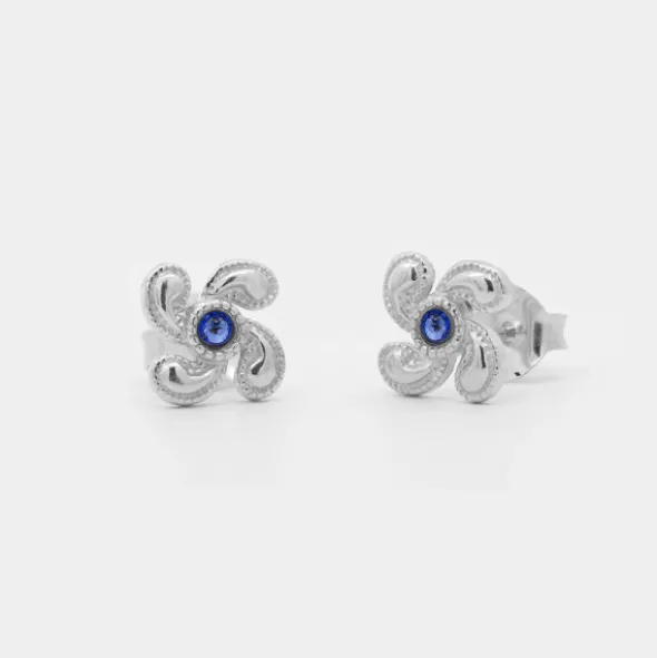 Pendientes Lauburu Berria Plata y Circonita Azul
