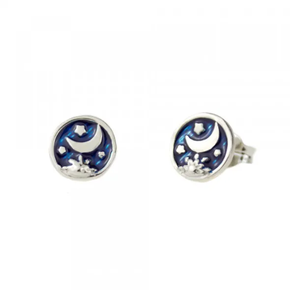 Pendientes Luna de Plata con Esmalte Azul