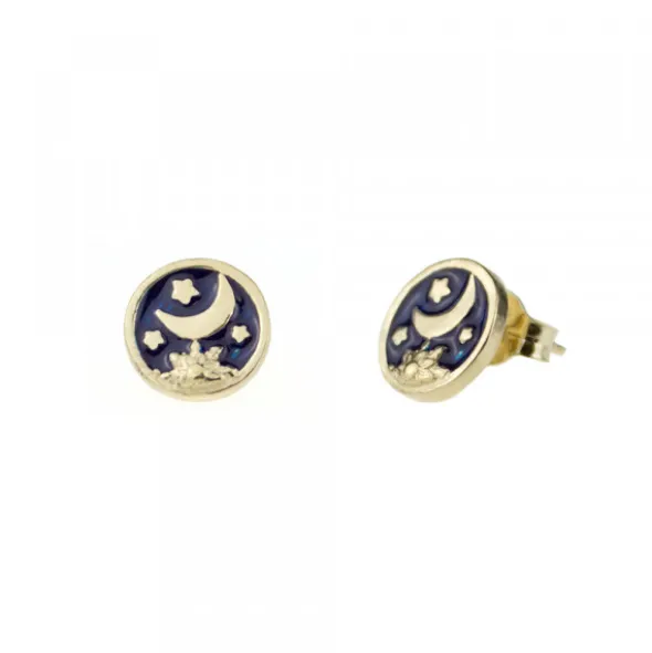 Pendientes Luna de Plata Dorada con Esmalte Azul