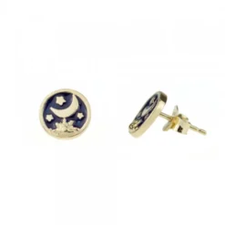 Pendientes Luna de Plata Dorada con Esmalte Azul