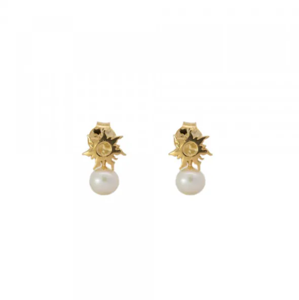 Pendientes Mountain de Plata Dorada con Perla