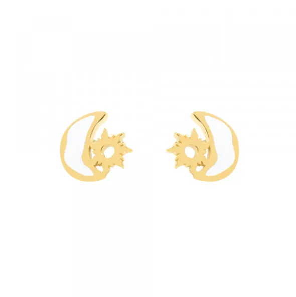 Pendientes Mountain Plata Dorada con Esmalte Blanco