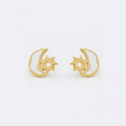 Pendientes Mountain Plata Dorada con Esmalte Blanco