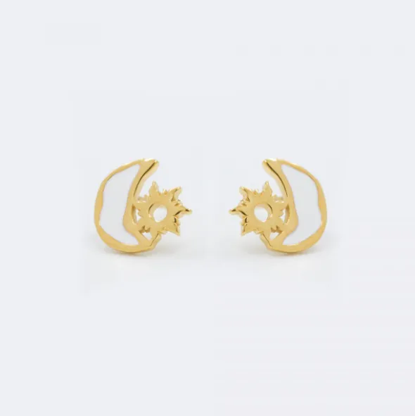 Pendientes Mountain Plata Dorada con Esmalte Blanco