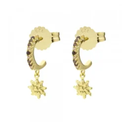 Pendientes Muka Plata Dorada y Circonitas Marrones