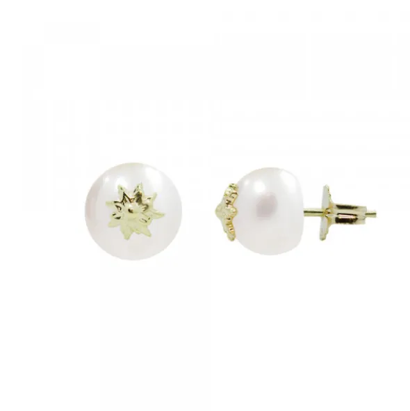 Pendientes Perla y Eguzkilore Dorado 7,5mm
