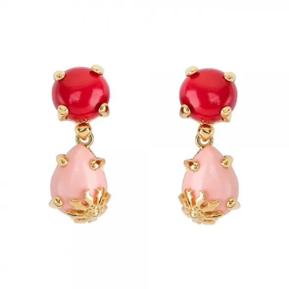 Pendientes Rania de Plata Dorada Piedras Rojas y Rosas