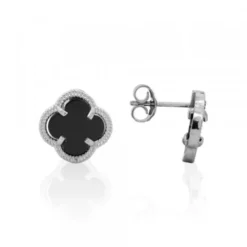 Pendientes Trébol de Plata Ónix