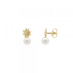 Pendientes Tú y Yo Plata Dorada y Perla 5mm
