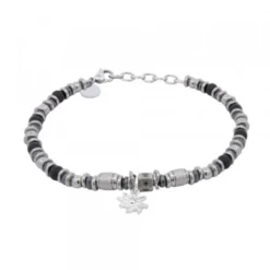 Pulsera Acero Cuentas Resina Negra