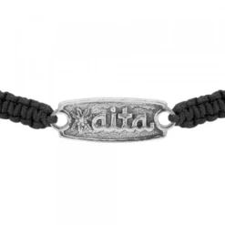 Pulsera Aita Negra Plata Acabado Rústico
