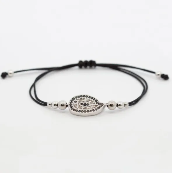 Pulsera Almendra Plata y Circonitas Negras