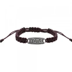 Pulsera Ama Marrón Gruesa Plata Acabado Rústico