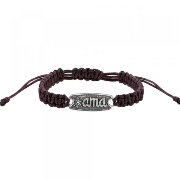 Pulsera Ama Marrón Gruesa Plata Acabado Rústico
