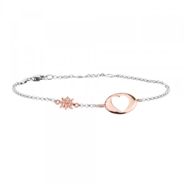 Pulsera Chapa Corazón Calado y Eguzkilore Plata Rosa