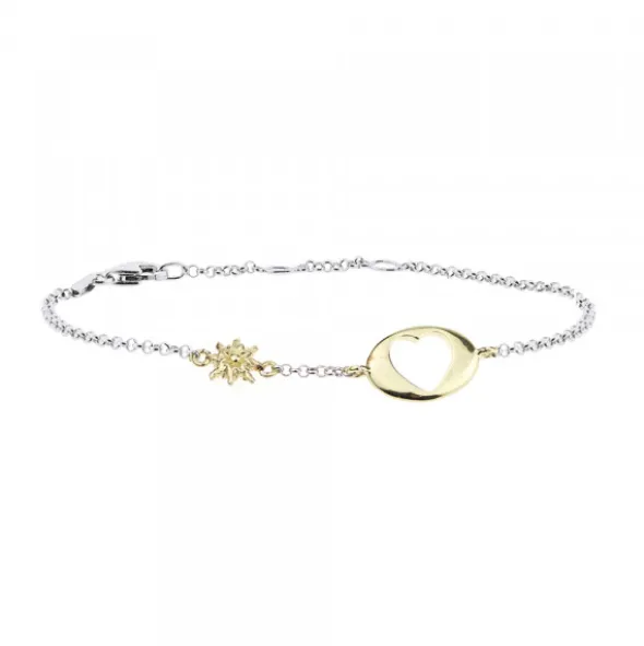 Pulsera Chapa Corazón Calado y Eguzkilore Plata Dorada