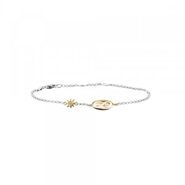 Pulsera Chapa Infinito Calado y Eguzkilore Plata Dorada