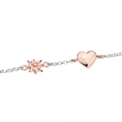Pulsera Corazón y Eguzkilore de Plata Rosa