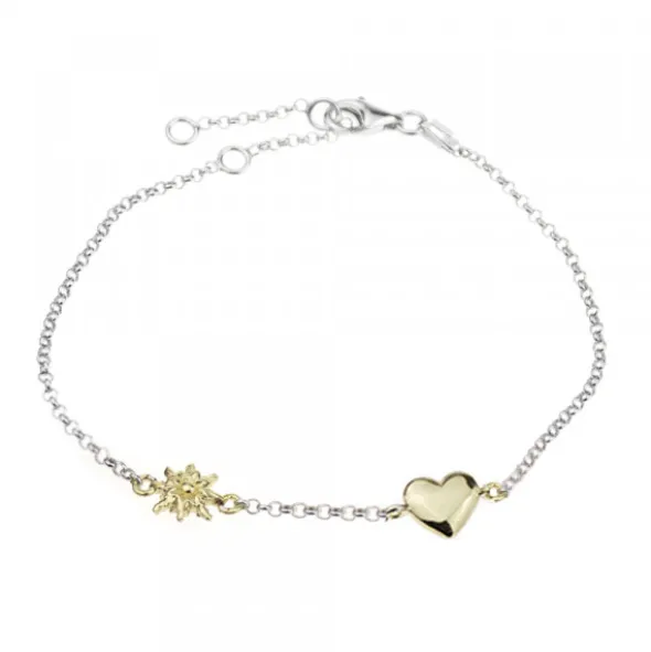 Pulsera Corazón y Eguzkilore de Plata Dorada