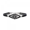 Pulsera Cuero Eguzkilore de Plata Envejecida