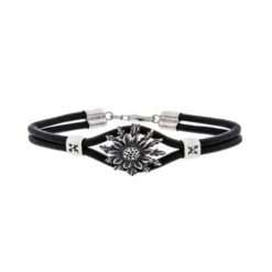 Pulsera Cuero Eguzkilore de Plata Envejecida