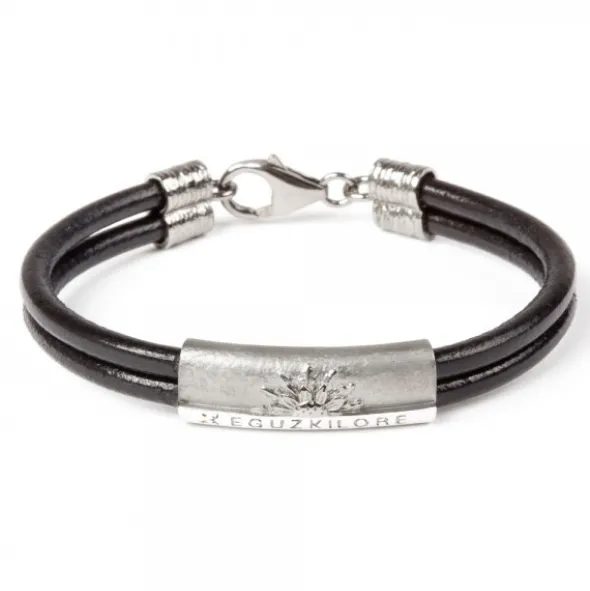 Pulsera Cuero y Chapa de Plata Eguzkilore