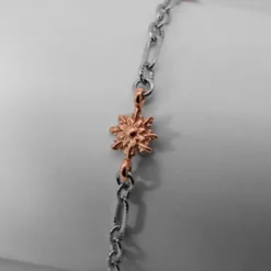 Pulsera de Plata con 3 Eguzkilore Rosas y Eslabones Grafilados