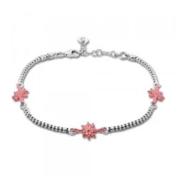 Pulsera de Plata con 3 Eguzkilore Rosas y Cadena Semirígida