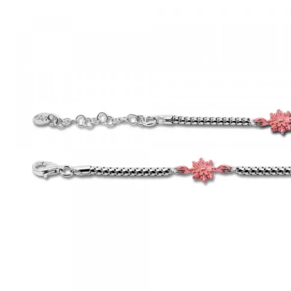Pulsera de Plata con 3 Eguzkilore Rosas y Cadena Semirígida