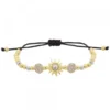 Pulsera Eguzkilore Bolitas Plata Dorada y Macramé