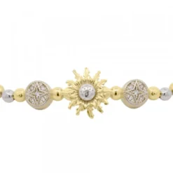 Pulsera Eguzkilore Bolitas Plata Dorada y Macramé
