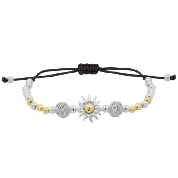 Pulsera Eguzkilore Bolitas Plata Bicolor y Macramé